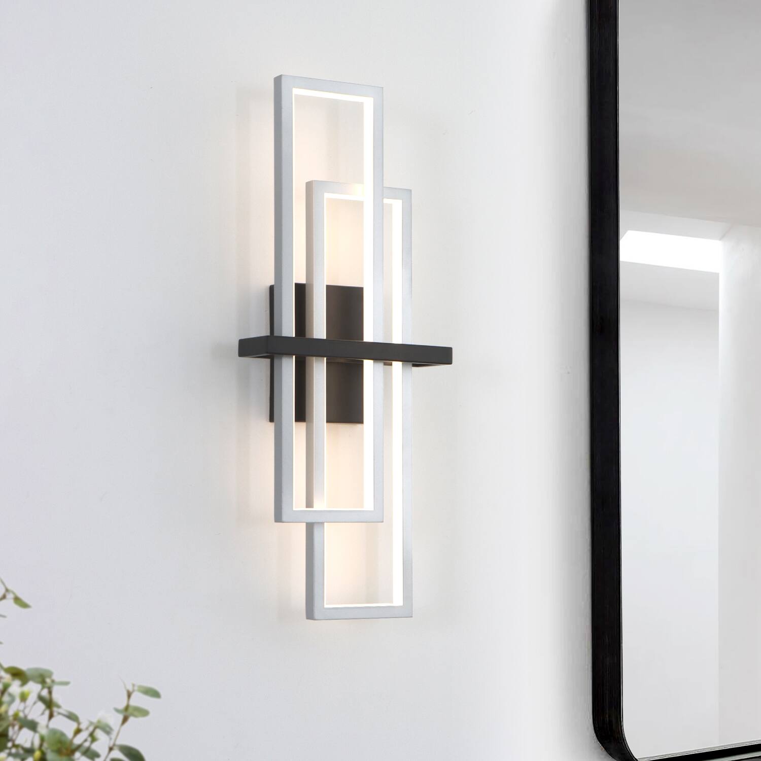 Alt View 1. Umeiluce - 24 Inch LED Flush-Mounted Wall Sconces Light Warm Light Switch Dimmable Hardwired - Silver and Black.