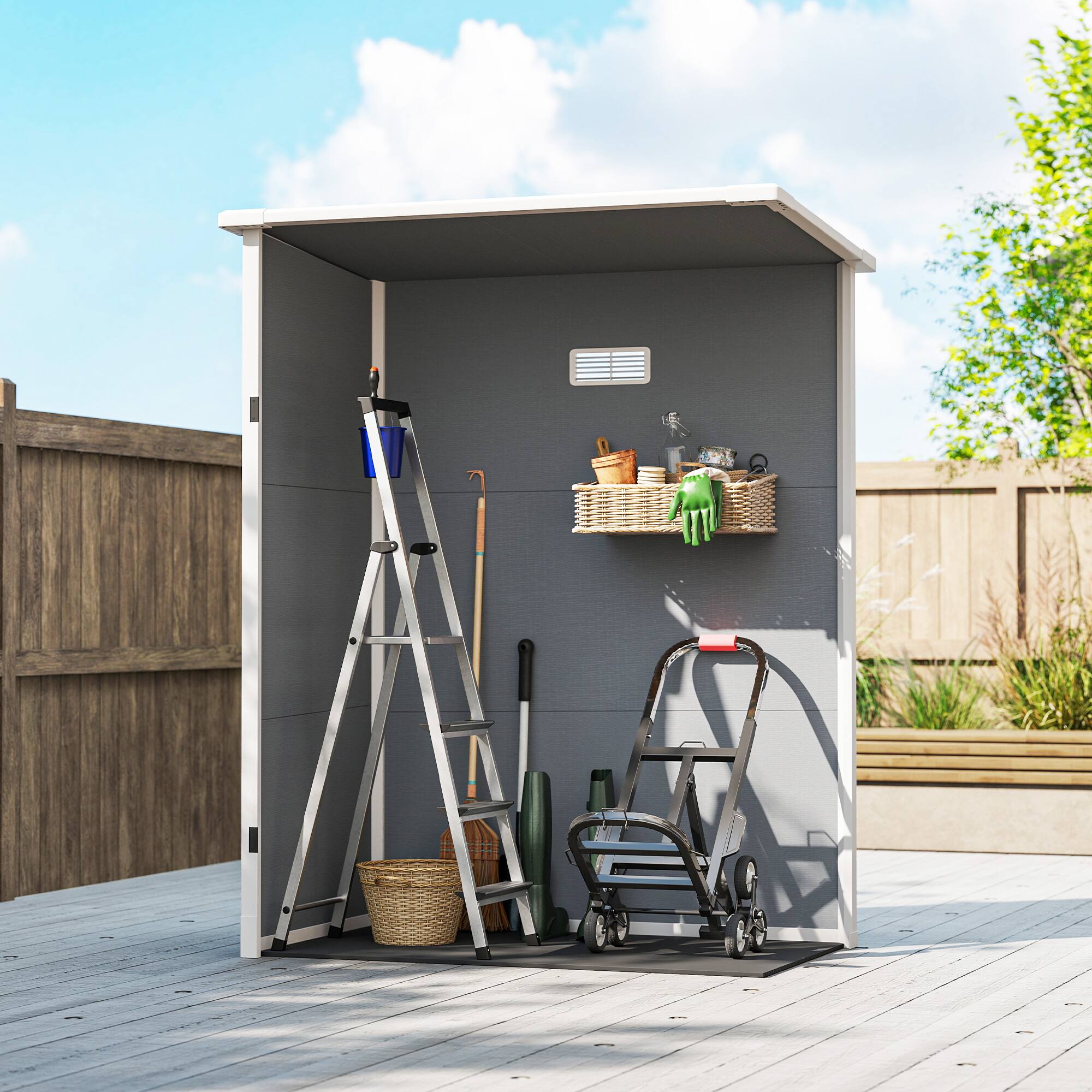 Alt View 8. Outsunny - 5' x 3' Resin Outdoor Storage Shed with Floor, Garden Shed with Lockable Door, Window and Vent - Gray.