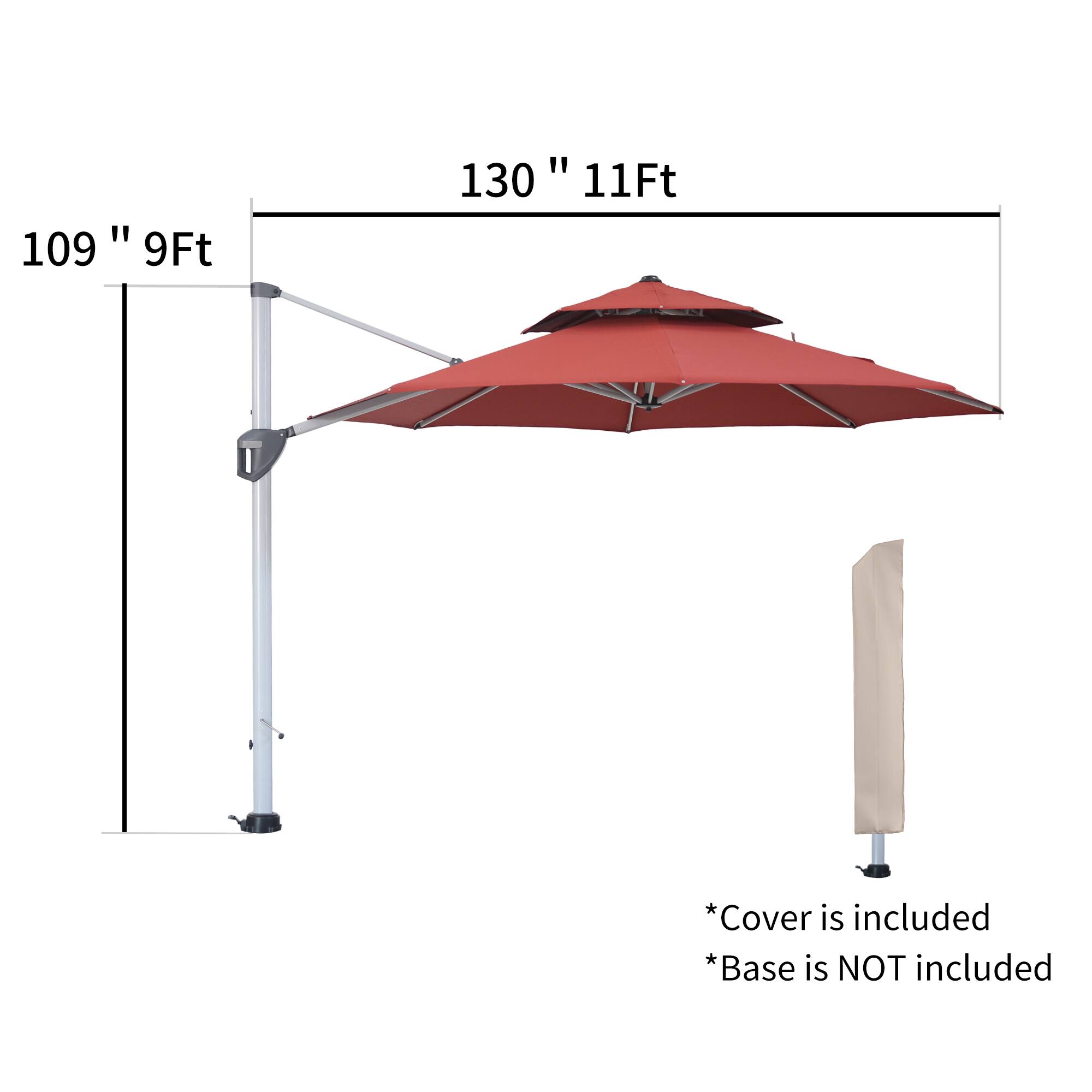 109 " 9Ft  
130 " 11Ft  

*Cover is included  
*Base is NOT included