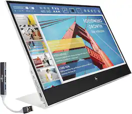 HP - 14" FHD IPS Portable Monitor with 5ms Response Time, Anti-Glare, Flicker Free, 400 nits Brightness & DKZ Hub - Silver