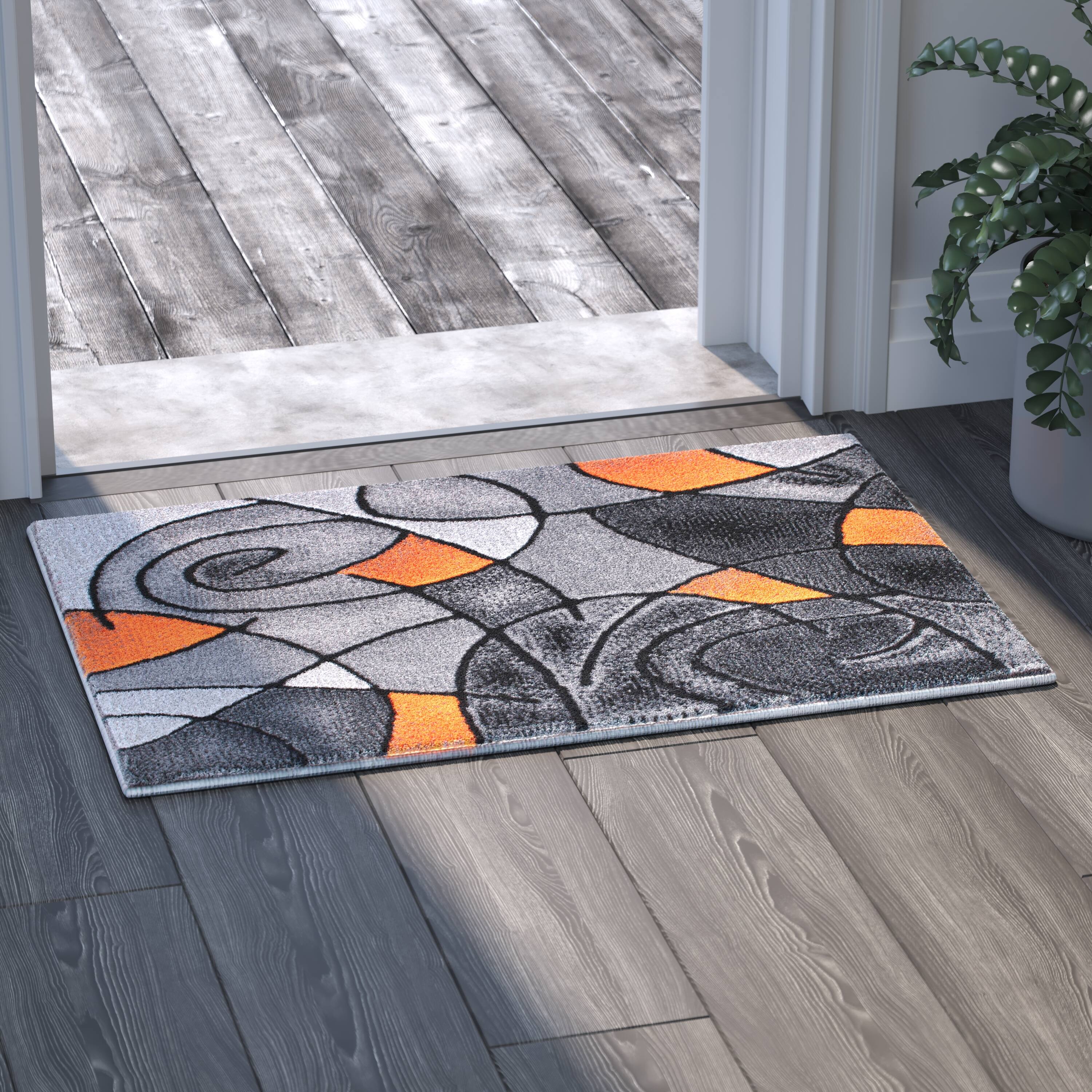 Alt View 2. Emma + Oliver - Urbane Contemporary Abstract Geometric Olefin Accent Rug in Gradient Shades with Natural Jute Backing - Orange.