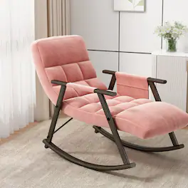 GOODSILO - Adjustable High Back Casual Rocking Chair with Footrest and Side Pockets for Living Room Bedroom or Balcony - Pink