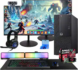 Dell - Refurbished Excellent - Optiplex 3060 Tower Computer-Intel i5-AMD RadeonRX550-32GB -250GB NVMe+1TB SSD-2-24"LCD--Sndbar-Headst-Win 11 Pro - Black