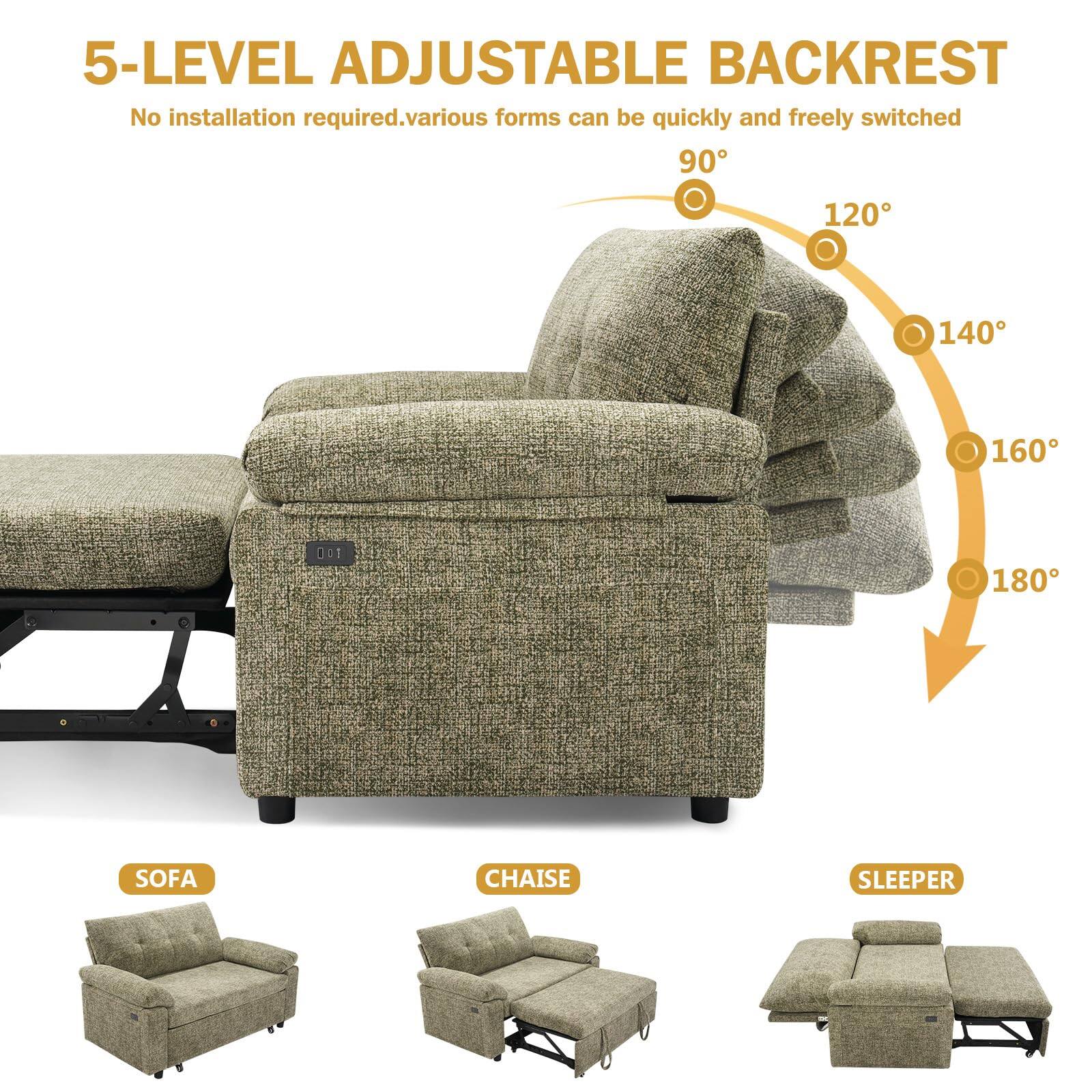 5-LEVEL ADJUSTABLE BACKREST  
No installation required. Various forms can be quickly and freely switched  

90° 120° 140° 160° 180°  

SOFA  
CHAISE  
SLEEPER