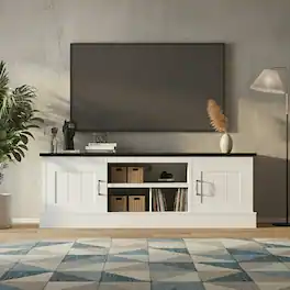 GARVEE - Farmhouse TV Stand, with Storage Cabinets - Black+White