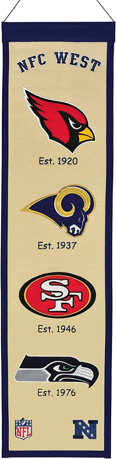 Winning Streak Sports - NFC West Division Vertical Wall Hanging Banner (8x32) Seahawks 49ers Cardinals Rams - Multi