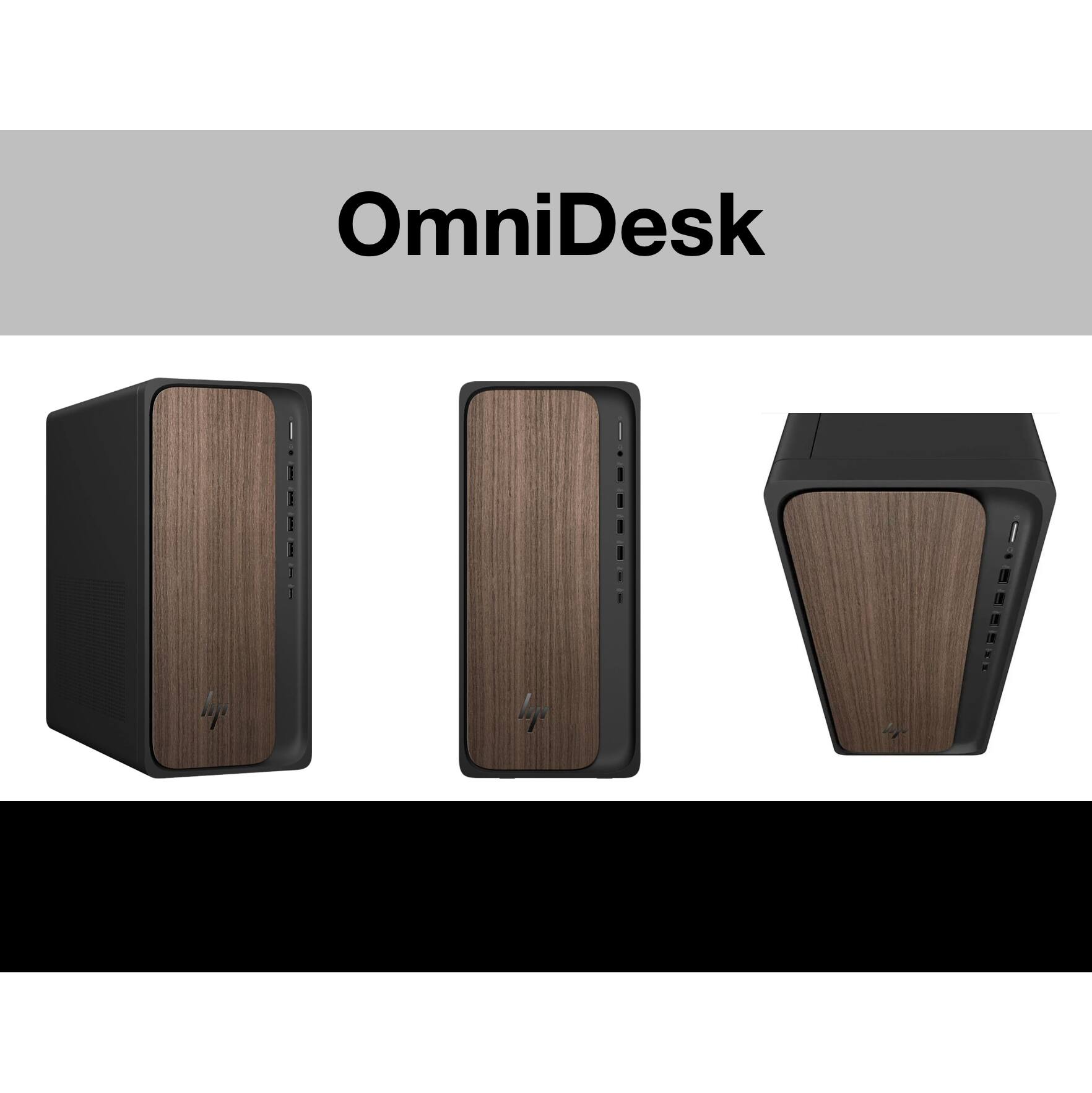 Alt View 1. HP - OmniDesk Desktop (Ultra 5 225, 8GB, 512GB SSD, Intel Graphics, WiFi 6, Bluetooth 5.4, Win 11 Home) w/USB Hub - Dark Wood.