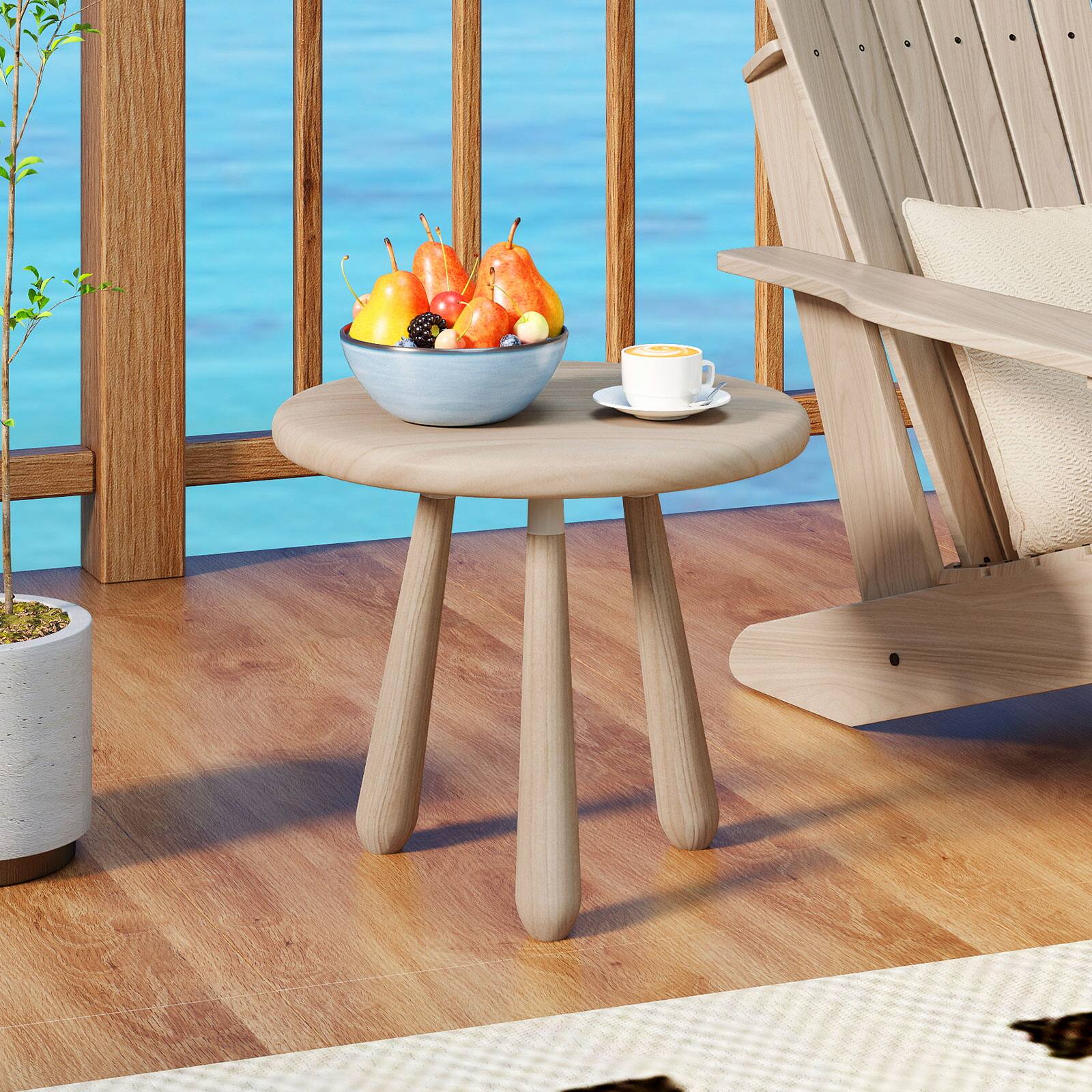 Alt View 4. Gymax - Gymax 18'' Round End Table Outdoor Mahogany Wood Side Table w/ Thickened Board - Yellow.