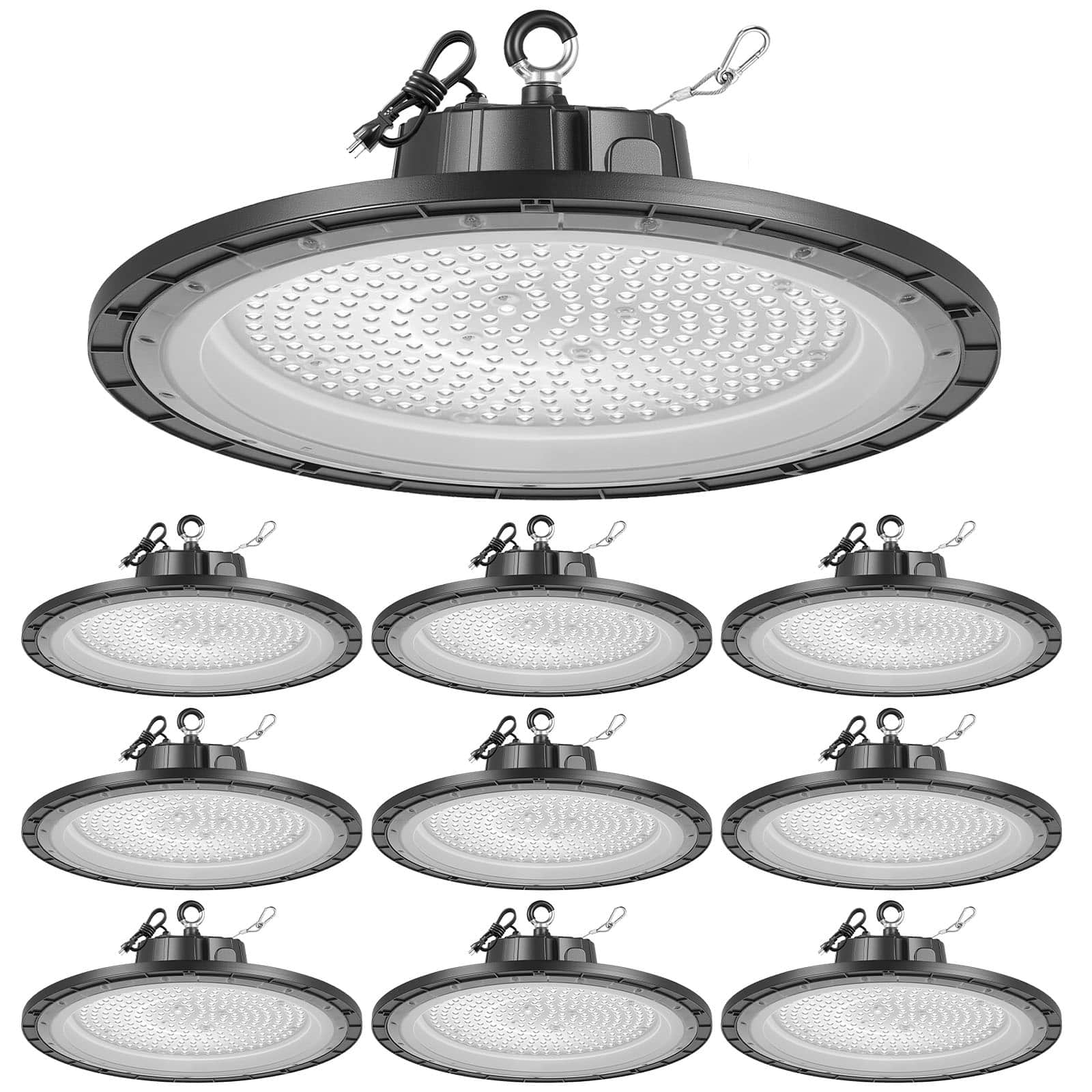 VEVOR - 10 Pack LED High Bay Lights, 6000K 150W 21000LM Super Bright UFO LED Warehouse Shop Lights, IP65 Waterproof - Black