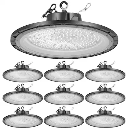 Front. VEVOR - 10 Pack LED High Bay Lights, 6000K 150W 21000LM Super Bright UFO LED Warehouse Shop Lights, IP65 Waterproof - Black.