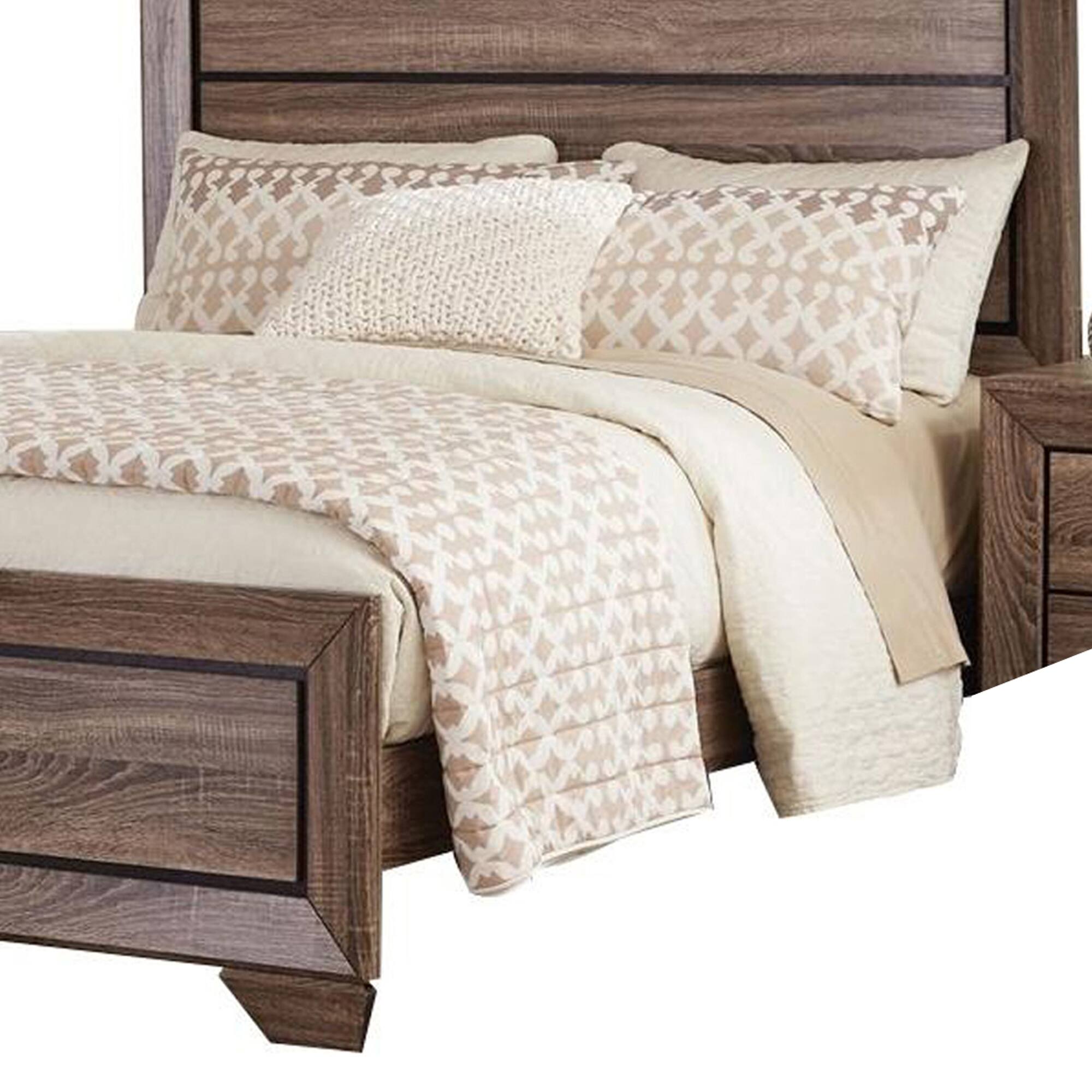 Alt View 2. Manhattan Lane - Transitional Style Eastern King Bed with Plank Headboard - Brown.