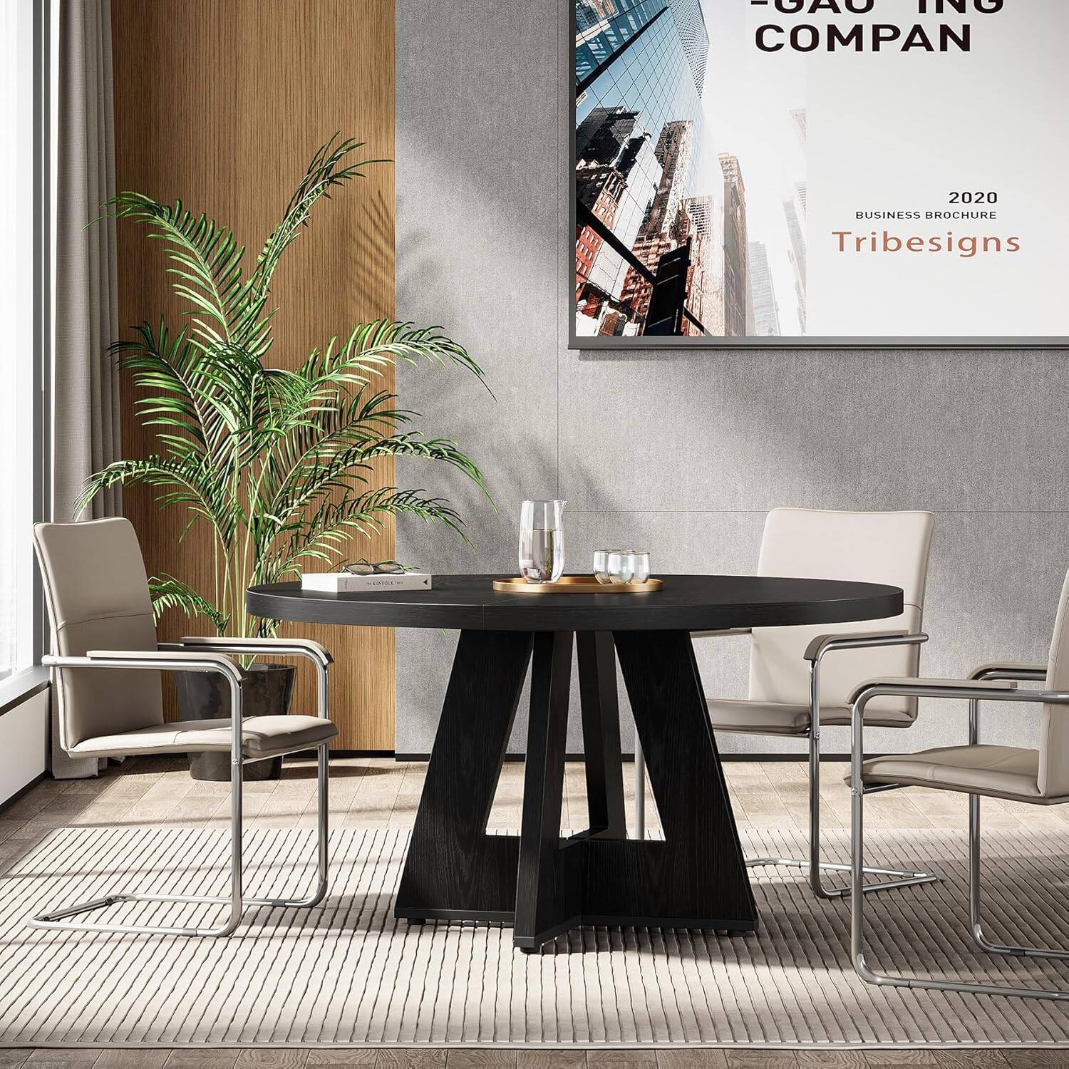 Tribesigns Round Conference Table with Wood Construction and Adjustable ...