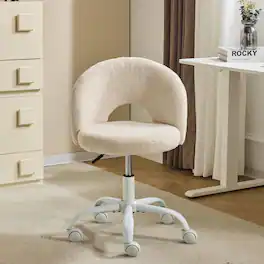 Winado - Small Vanity Chair with Wheels for Girls Cute Adjustable Height Armless Office Desk Chair 360°Swivel Comfy Rolling Chair - Furry Khaki
