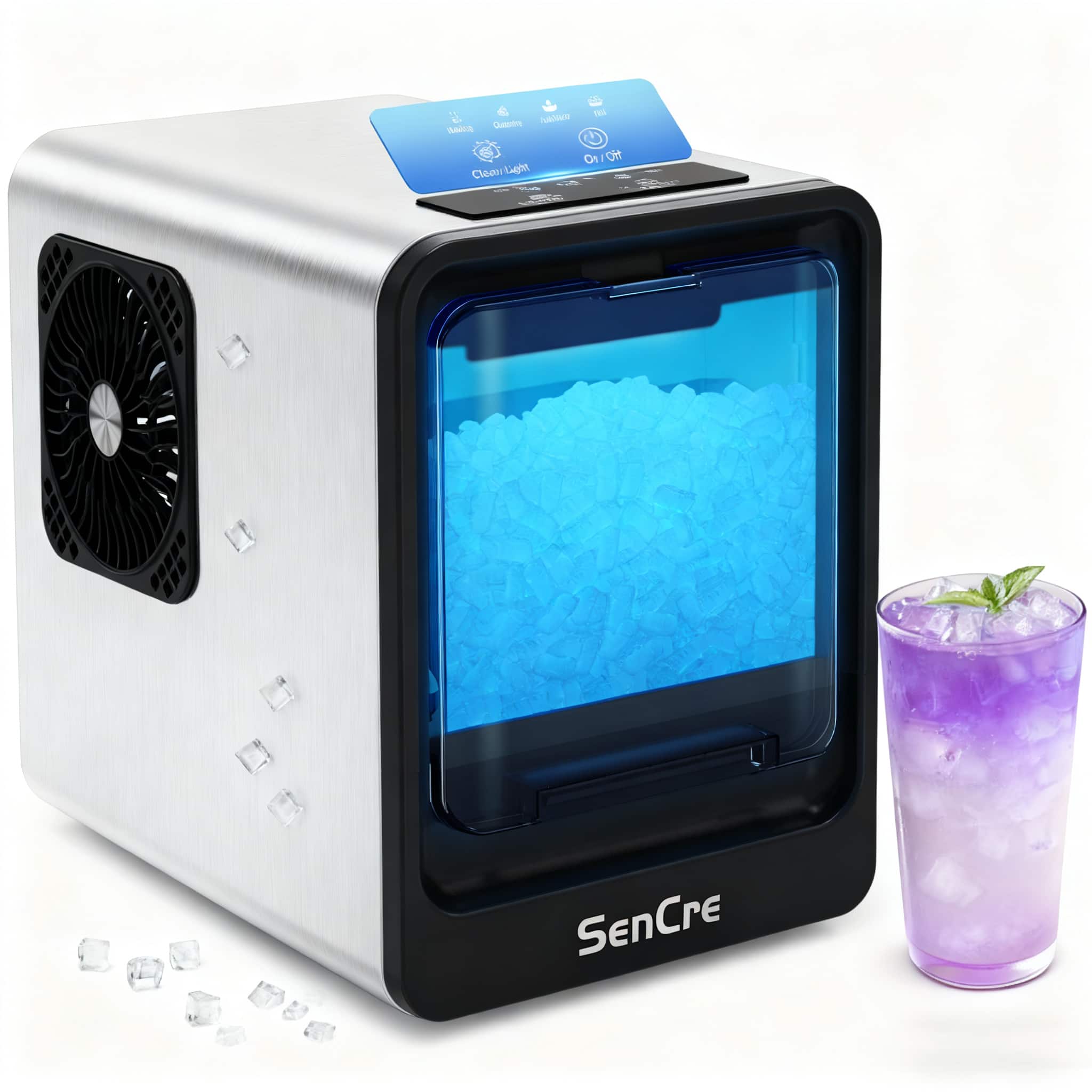 SenCre - Nugget Ice Maker Countertop 42 lbs Per Day Soft Pellet Chewable Ice with Self-Cleaning - Black