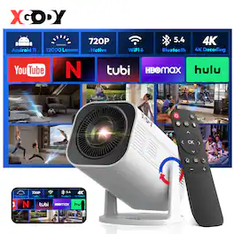 Xgody - Gimbal 3pro Mini Smart Portable Projector 12000 Lumens 720P WiFi Bluetooth Auto Keystone Home Theater