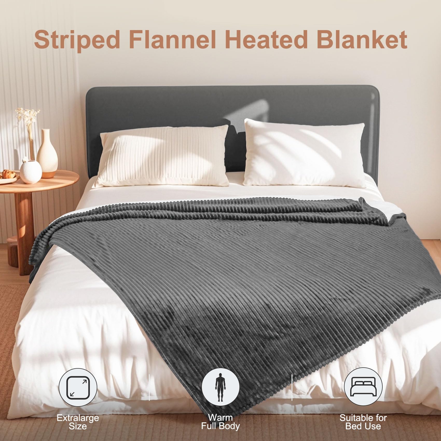 Striped Flannel Heated Blanket

- Extralarge Size
- Warm Full Body
- Suitable for Bed Use
