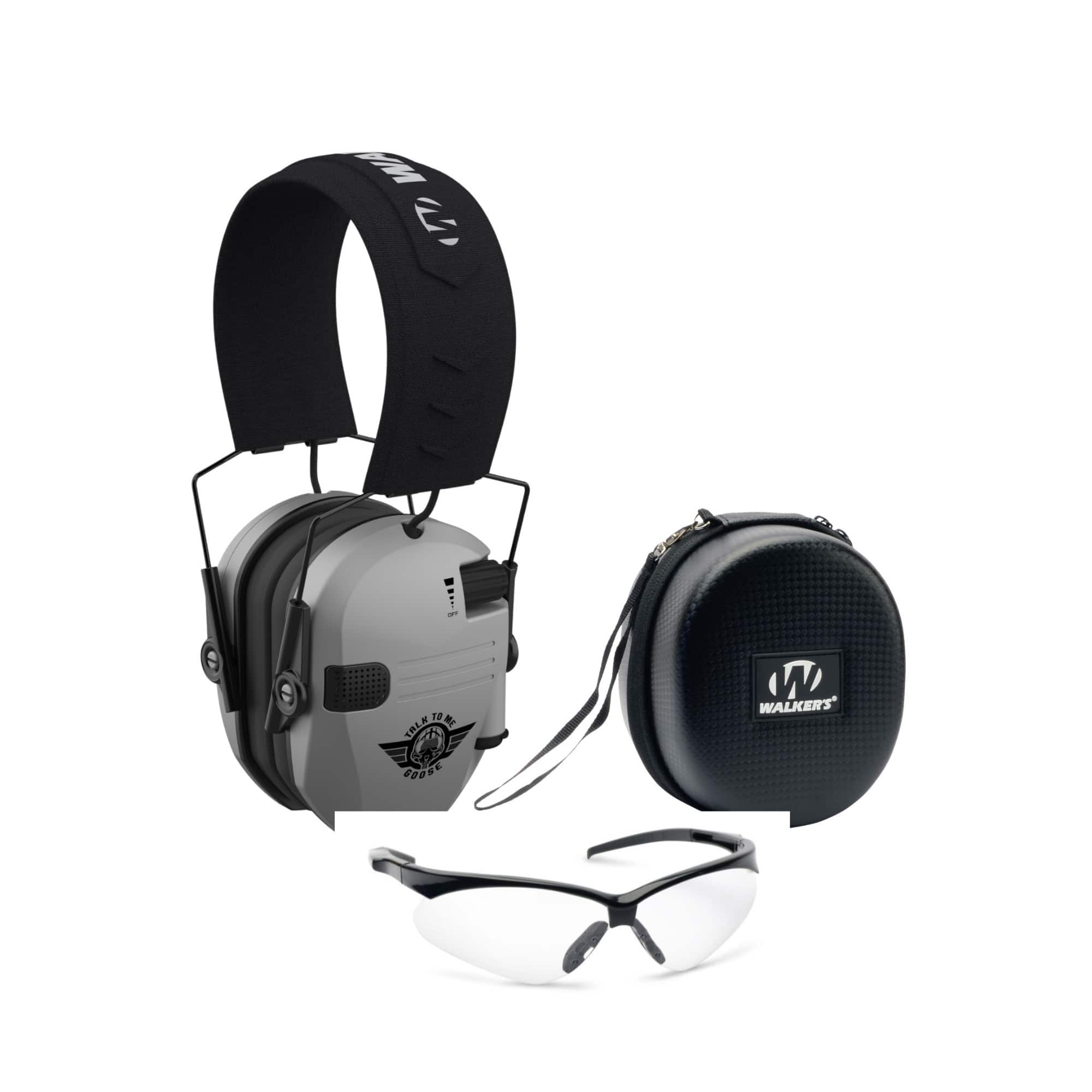 Walkers - Razor Electric Slim Earmuffs with Protective Case and Glasses - Gray