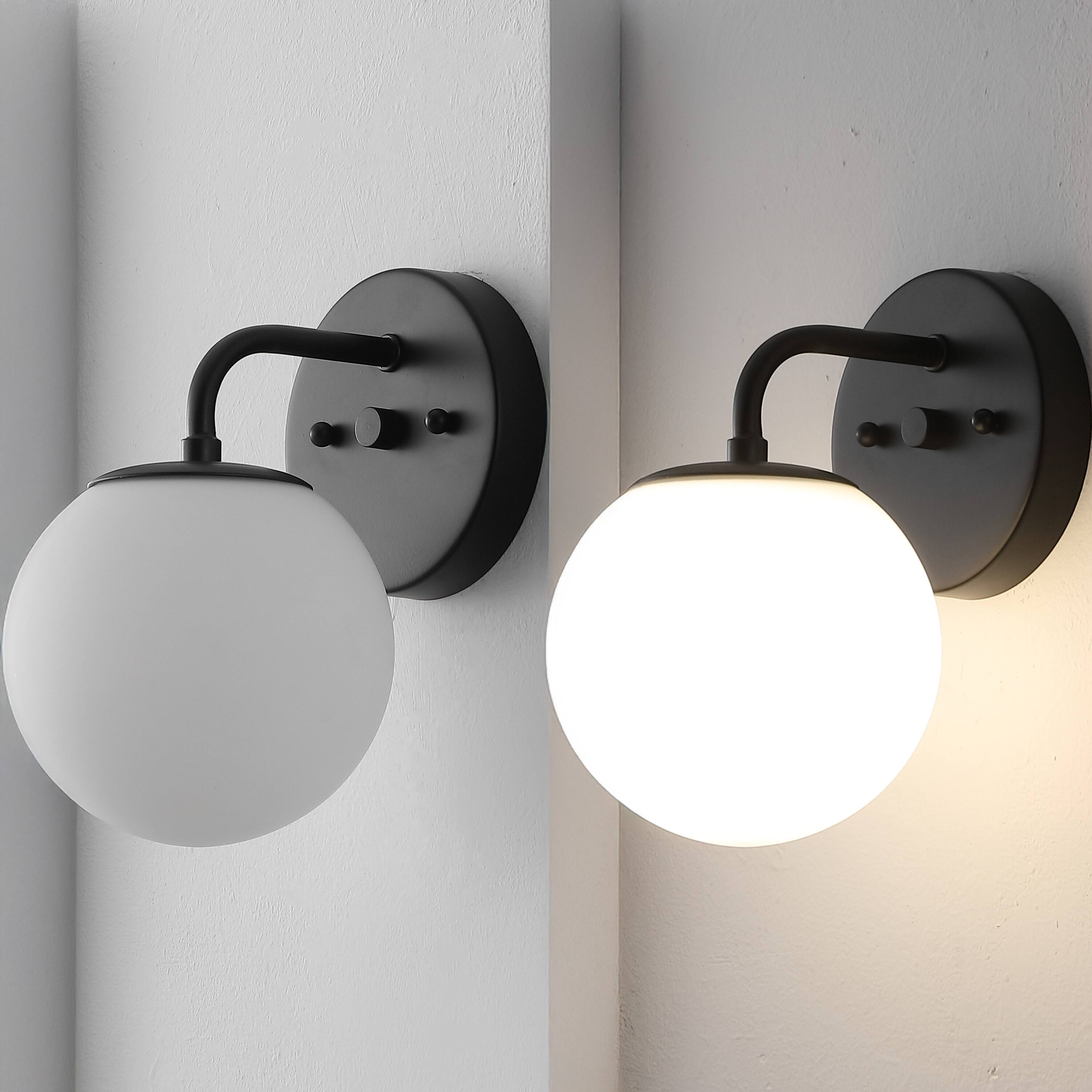 Alt View 5. Jonathan Y - Louis Parisian Globe 5.75" 1-Light Metal/Frosted Glass Modern Contemporary LED Vanity Light, Black - Black.