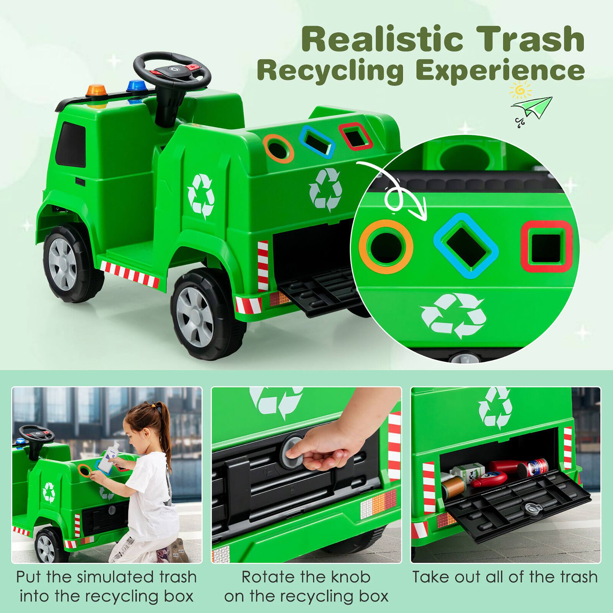 Realistic Trash Recycling Experience

Put the simulated trash into the recycling box

Rotate the knob on the recycling box

Take out all of the trash