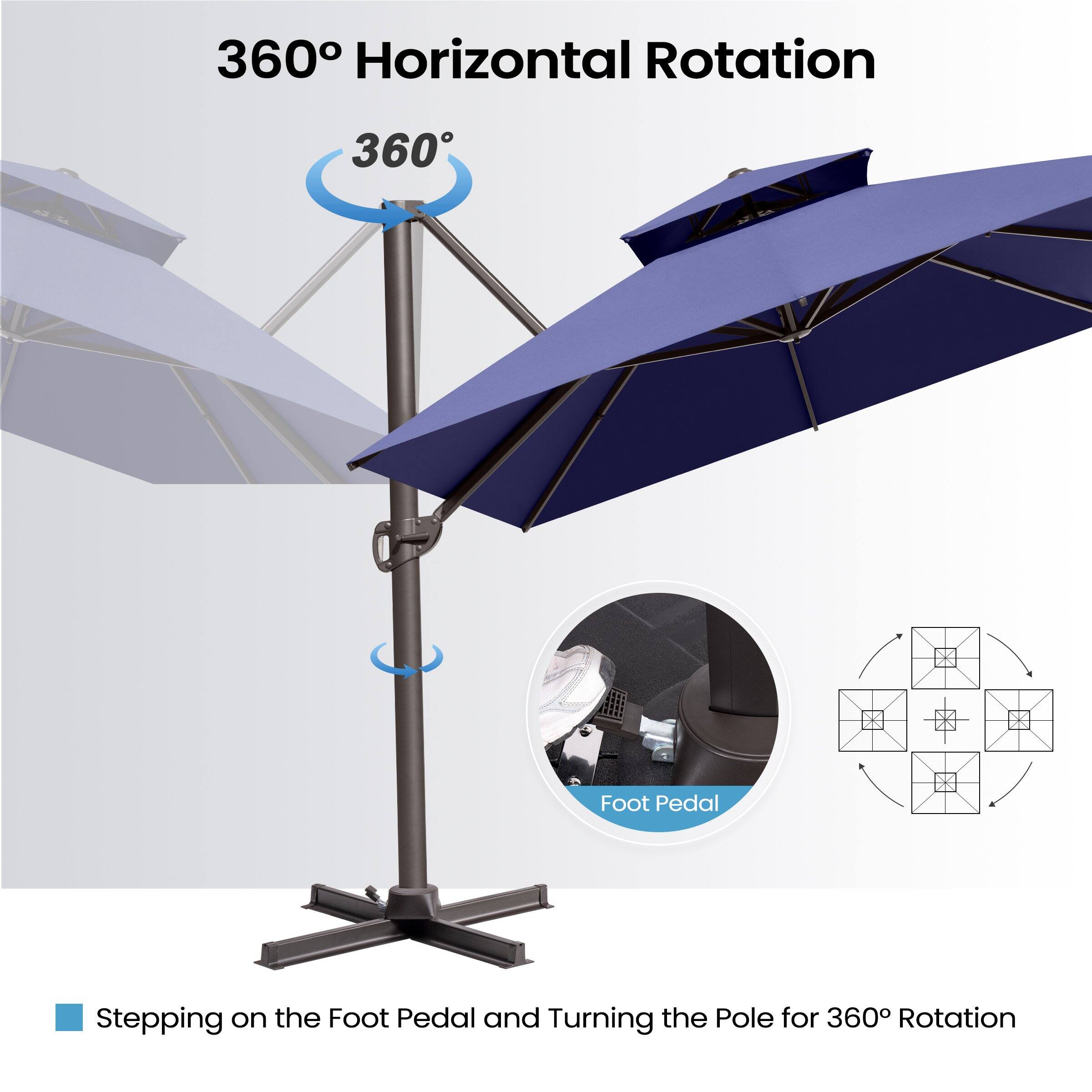 360° Horizontal Rotation

360°

Foot Pedal

Stepping on the Foot Pedal and Turning the Pole for 360° Rotation