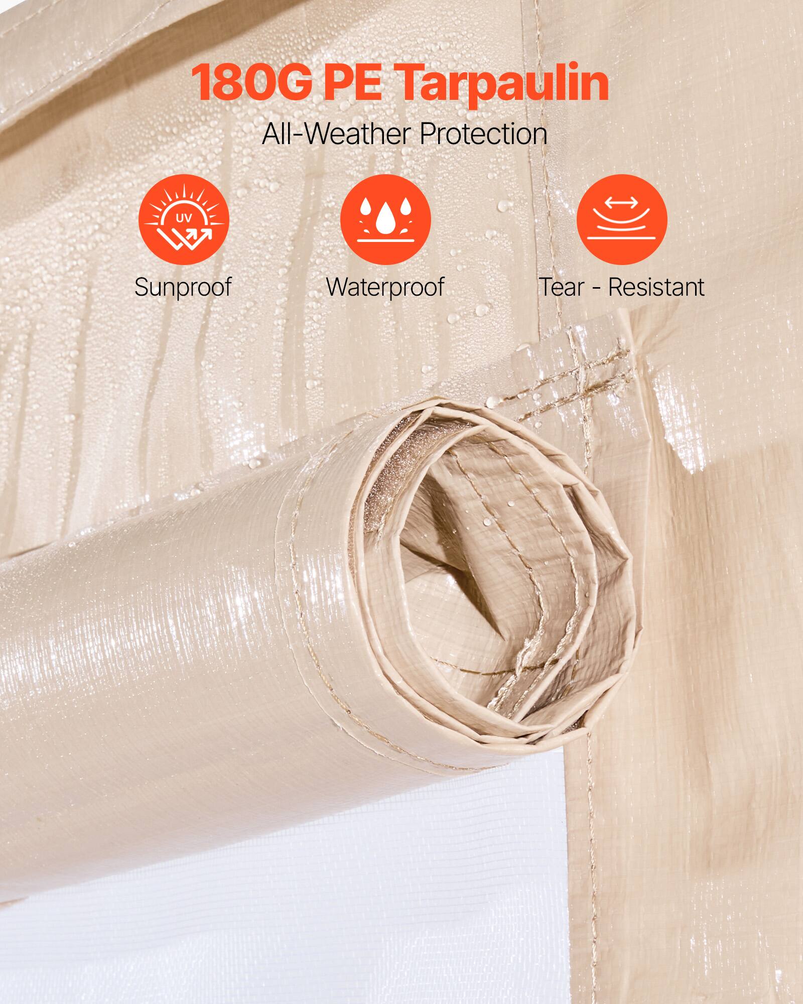 180G PE Tarpaulin  
All-Weather Protection  
Sunproof  
Waterproof  
Tear-Resistant