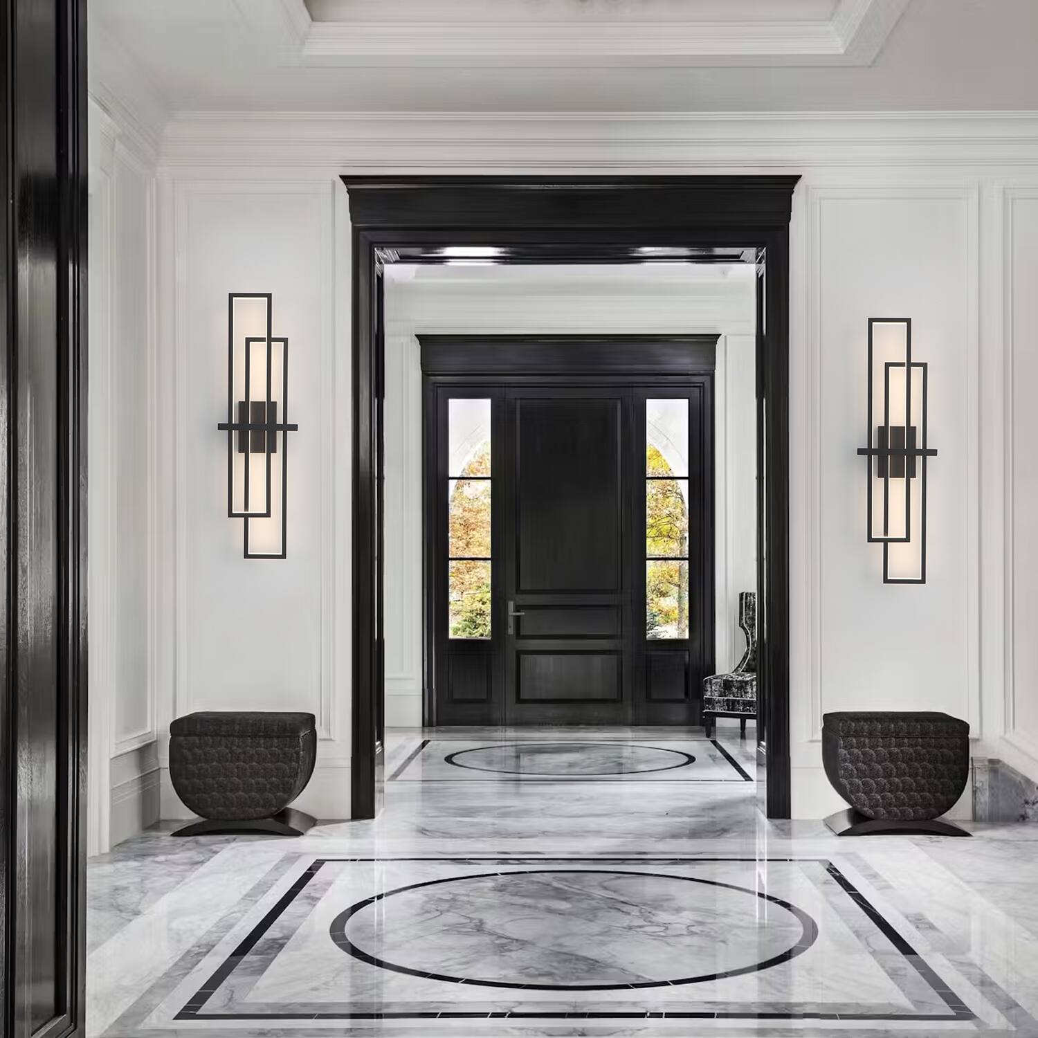 Back. Umeiluce - 32 Inch LED Flush-Mounted Wall Sconces Light Warm Light Switch Dimmable Hardwired - Matte Black.