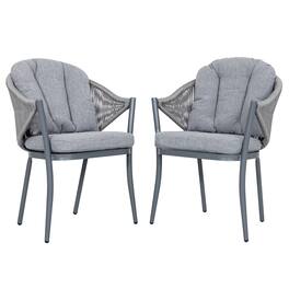 Nuu Garden - Outdoor 2-Piece Woven Rope Conversation Chair Set with Seat and Back Cushions, Aluminum - Gray