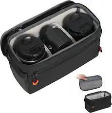 Front. TARION - TARION ShellCore Camera Insert Bag: Protective Framed DSLR Inner Case with Removable Lid for 1 Camera and 2 Lenses - XS - Black.
