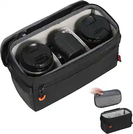 TARION - ShellCore Camera Insert Bag: Protective Framed DSLR Inner Case with Removable Lid for 1 Camera and 2 Lenses - XS - Black