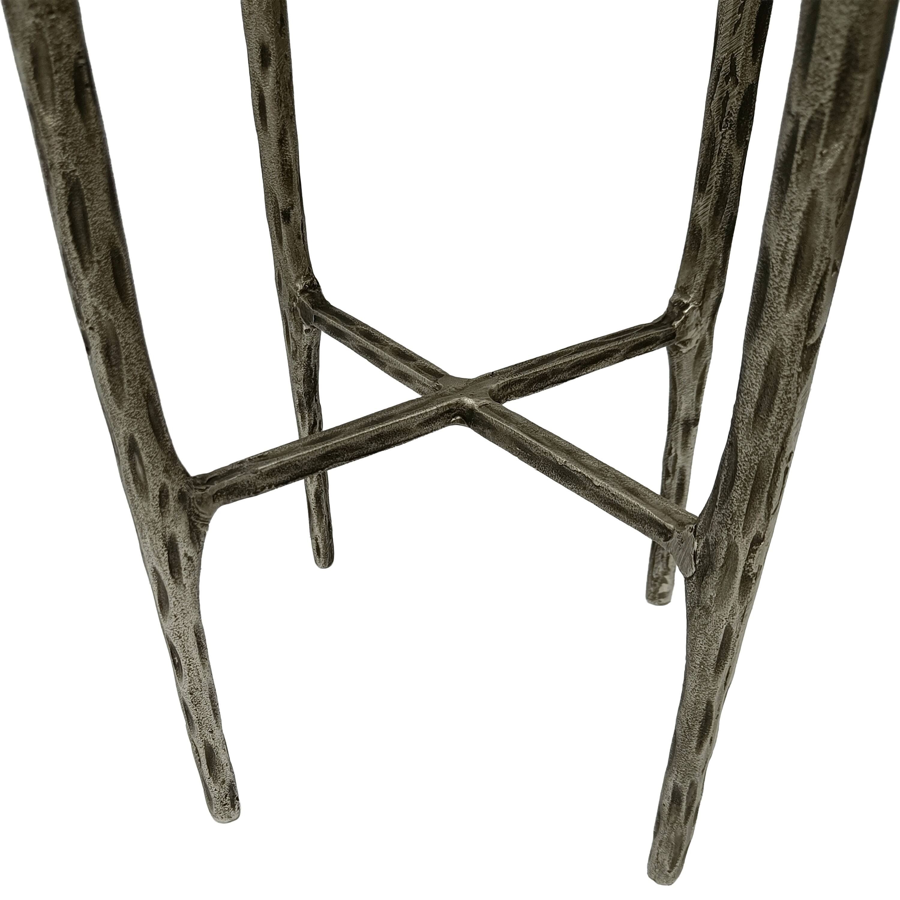 Alt View 3. Manhattan Lane - Minza Accent Side End Table, Modern White Marble Round Top, Hand Forged, Hammered Antique Nickel Finish, 24 Inch - Silver, White.