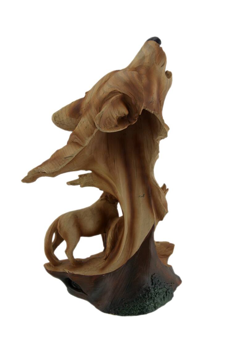 Alt View 2. Zeckos - Carved Wood Look Howling Wolf Couple Figural Statue - Brown.