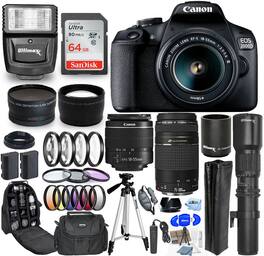 Canon - EOS 2000D / Rebel T7 18-55mm + 75-300mm + 500mm 30 Piece Accessory Bundle