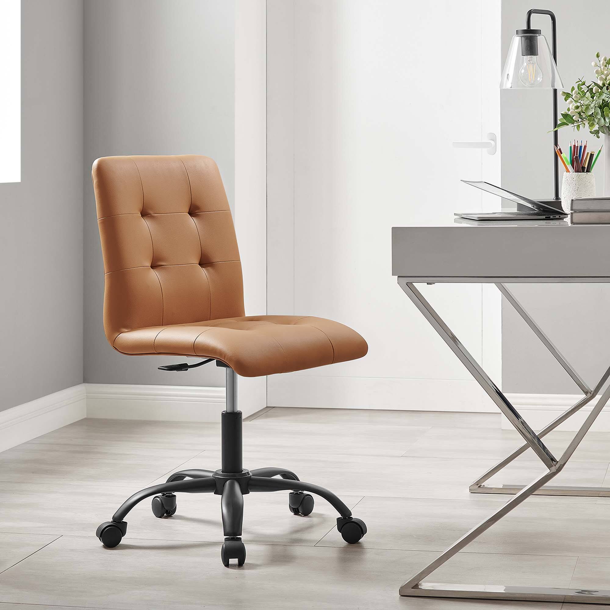 Front. Modway - Prim Armless Vegan Leather Office Chair by Modway - Black Tan.