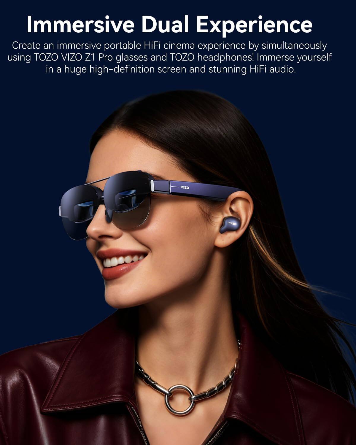 Immersive Dual Experience

Create an immersive portable HiFi cinema experience by simultaneously using TOZO VIZO Z1 Pro glasses and TOZO headphones! Immerse yourself in a huge high-definition screen and stunning HiFi audio.