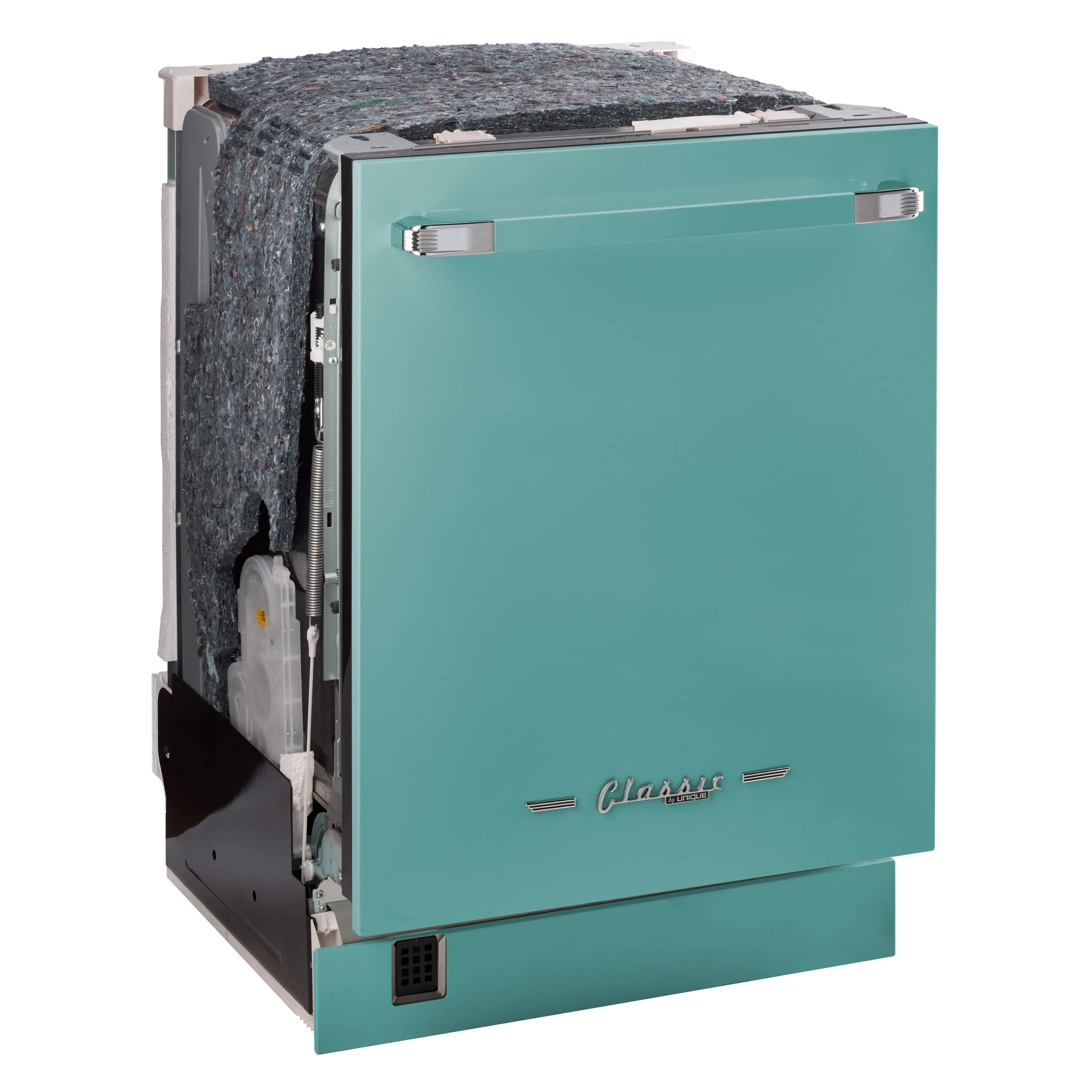 Angle. Unique Appliances - 24" Classic Retro Panel Ready Top Control Dishwasher, 42 dBa - Ocean Mist Turquoise.
