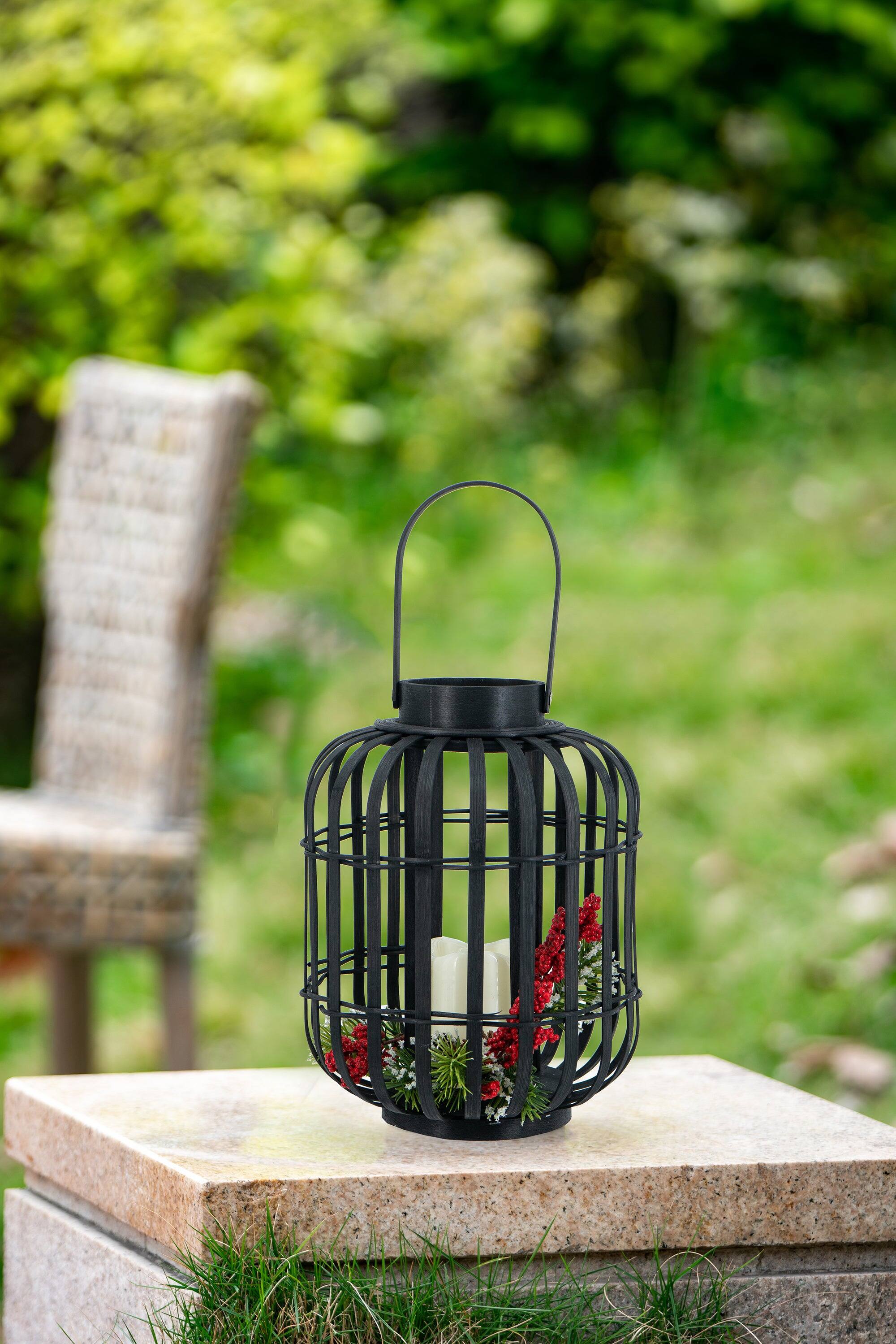 Alt View 1. Boyel Living - Black Bamboo Lantern with White LED Candle.