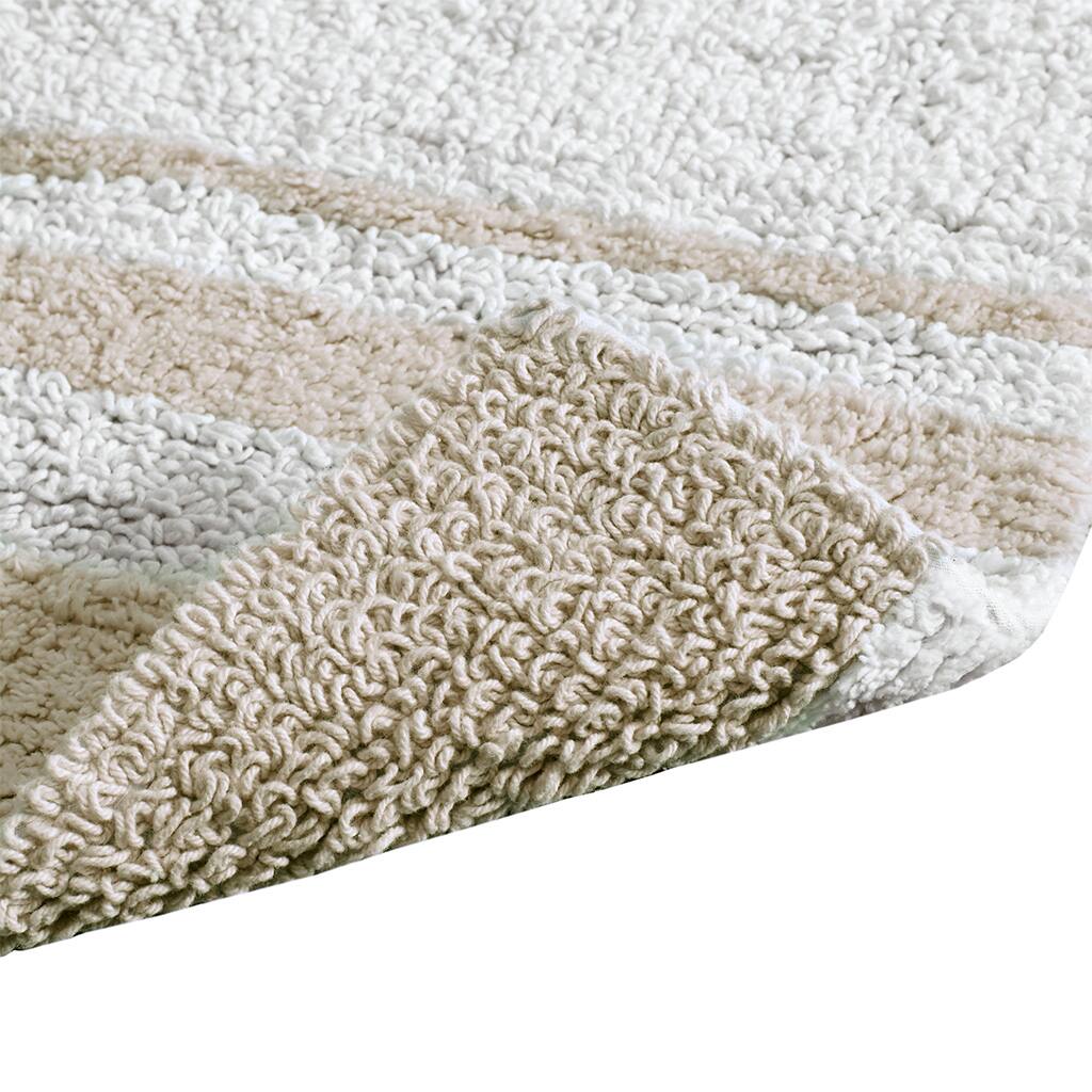 Back. APRILSOUL - Reversible Cotton Bath Rug Casual Stripes Soft Plush Highly Absorbent - taupe.
