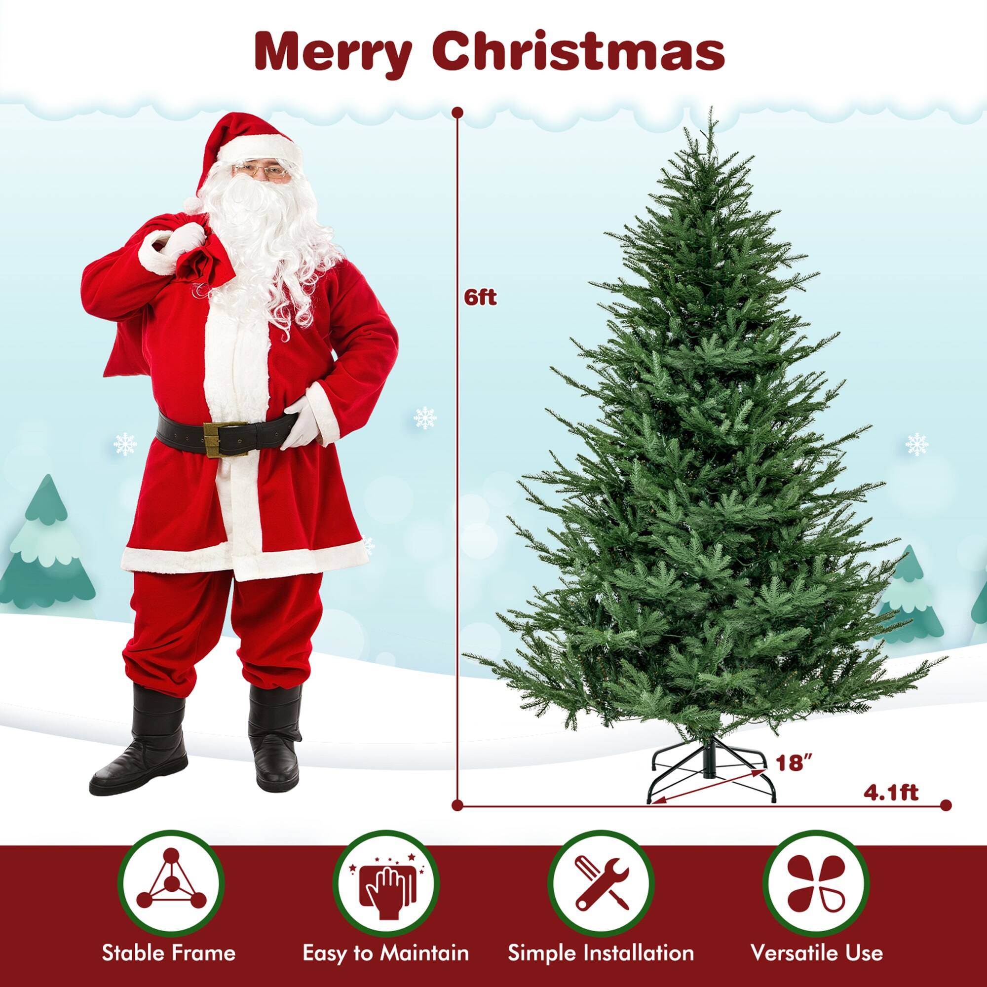 Merry Christmas 6ft 18" 4.1ft Stable Frame Easy to Maintain Simple Installation Versatile Use