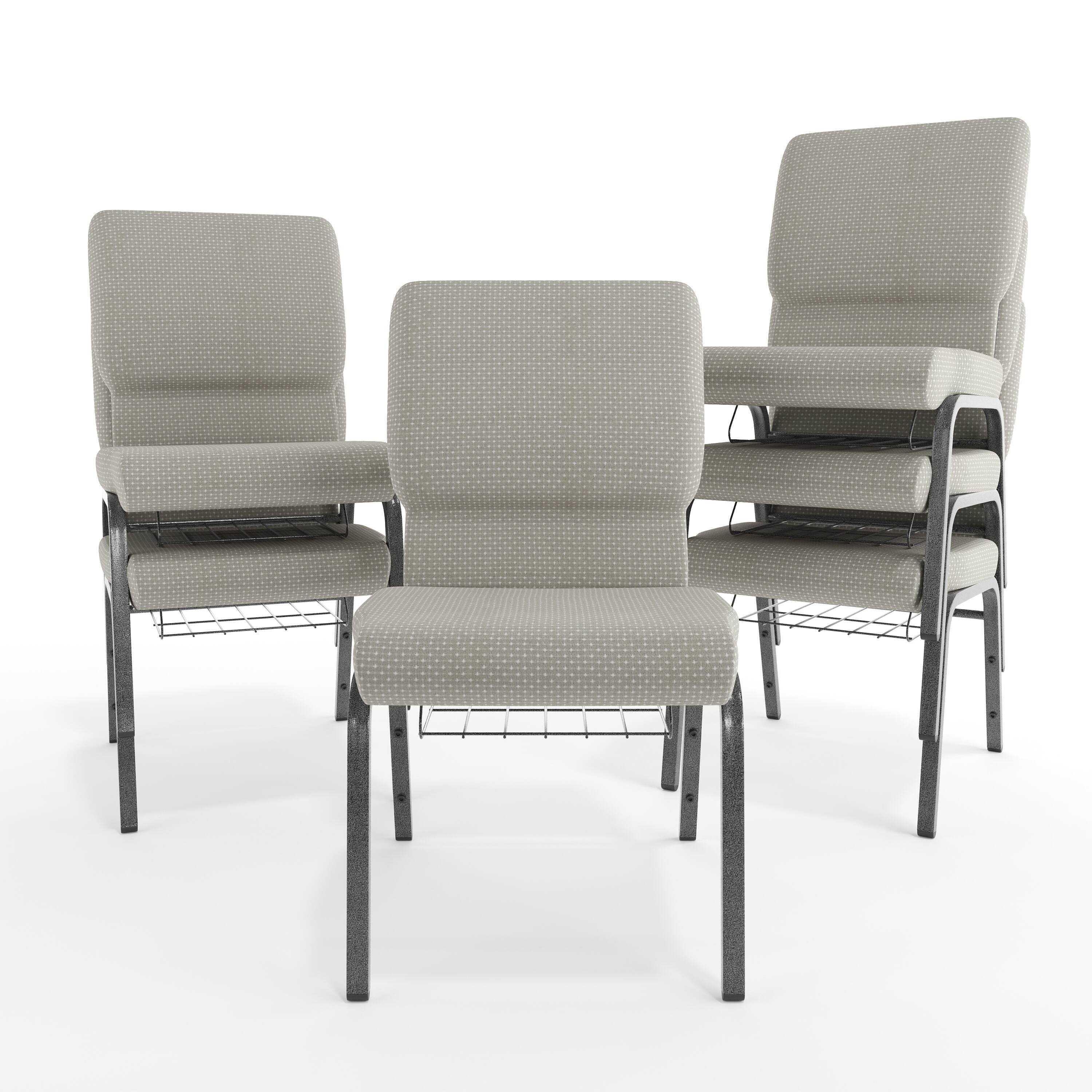 Alt View 10. Emma + Oliver - 18.5"W Church/Reception Guest Chair with Communion Cup Book Rack - Gray Dot Fabric/Silver Vein Frame.