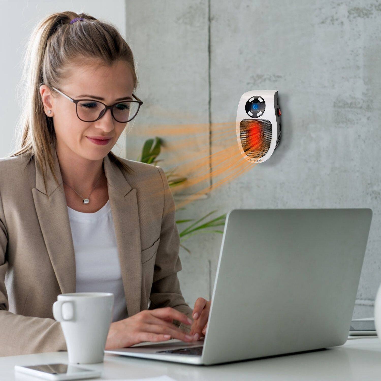 Front. Akoasm - 500W Plug-In Heater with Remote & Timer - Portable Wall Outlet Heater, Adjustable Thermostat for Office & Bedroom.