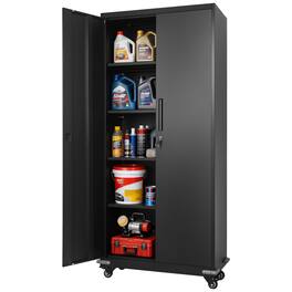 VEVOR - Metal Storage Cabinet, 72.6 in Rolling Steel Garage Cabinet with 4 Adjustable Shelves, 2 Magnetic Doors & 2 Keys - Black
