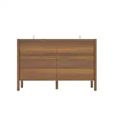 Front. Famapy - Famapy Mid - Century Horizontal Dresser: 6 - Drawer Storage & Solid Wood Legs - Brown.