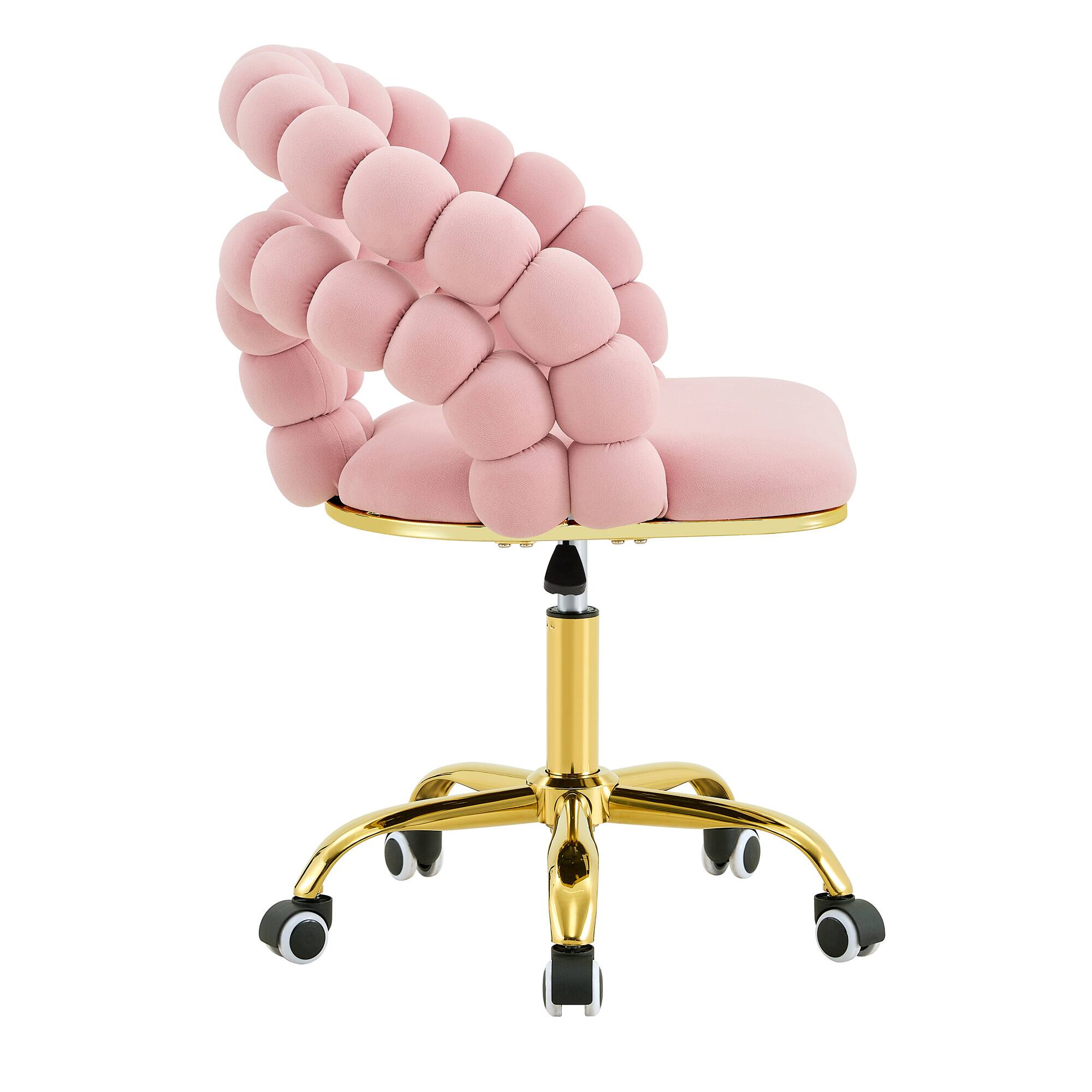 Alt View 7. Loheer - Loheer- Vanity Chair Pink Velvet Bubble Swivel Rolling Makeup Chair for Bedroom Home Office with Gold Base 2 ft - Gold,Pink.