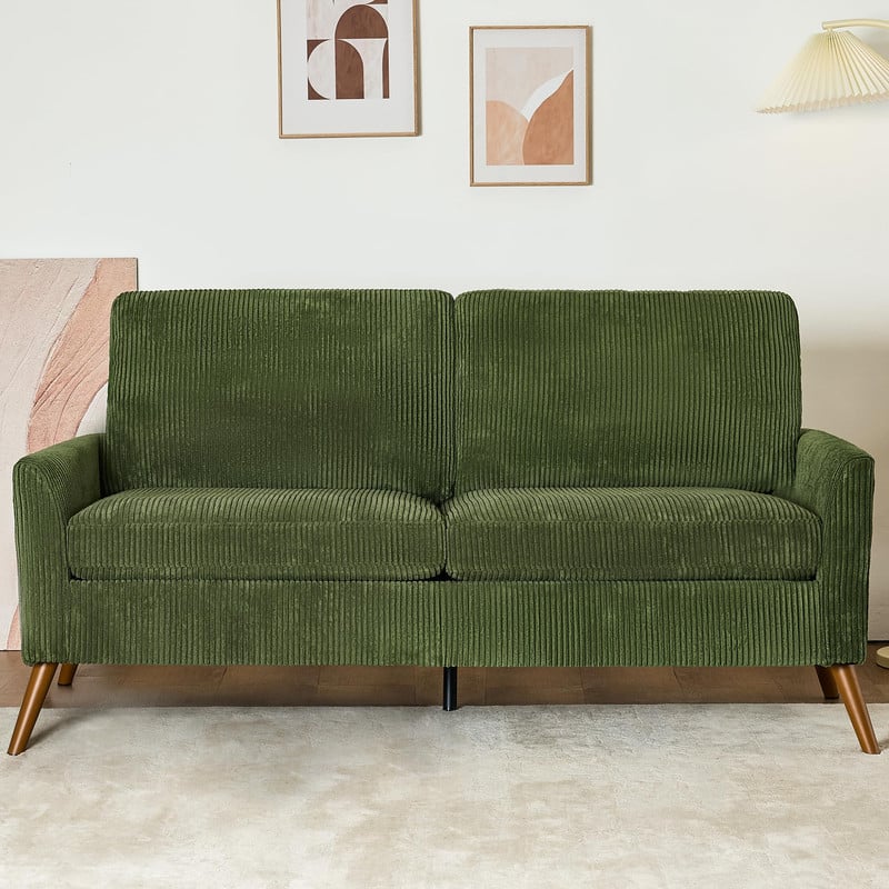 Dyonery - 68" Loveseat Sofa,Tool-Free Setup Small Couches,Green Corduroy - Green