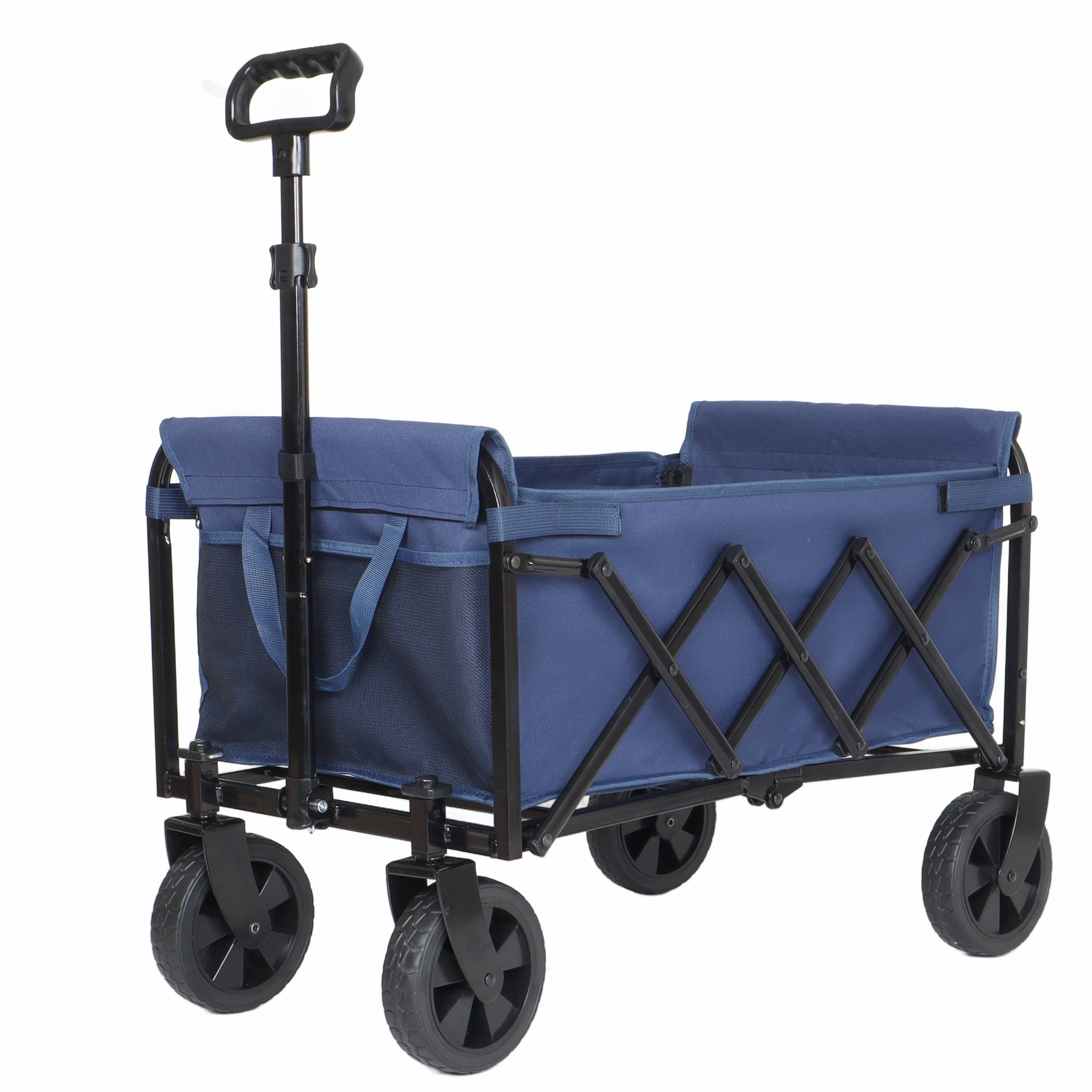 Back. Mondawe - All-in-One Convertible Utility Carts - Bench Seat/Dog Tether w/ 360° All-Terrain Wheels - Blue.