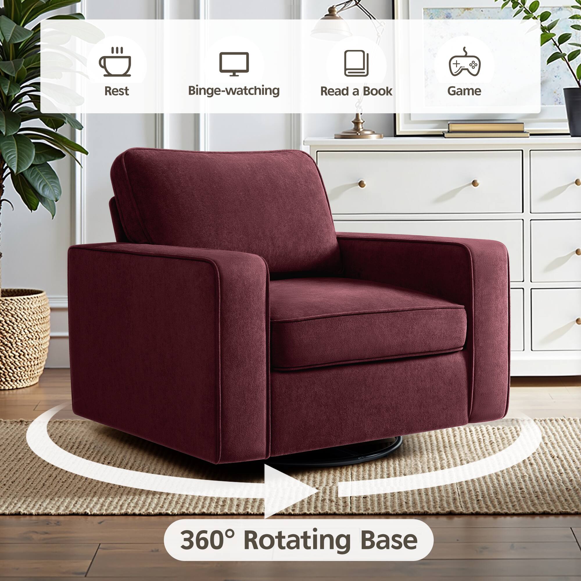 - Rest
- Binge-watching
- Read a Book
- Game
- 360° Rotating Base