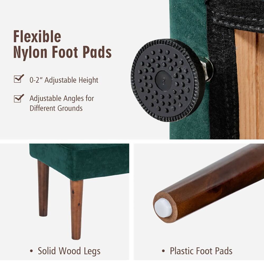 Flexible Nylon Foot Pads  
- 0-2" Adjustable Height  
- Adjustable Angles for Different Grounds  

- Solid Wood Legs  
- Plastic Foot Pads