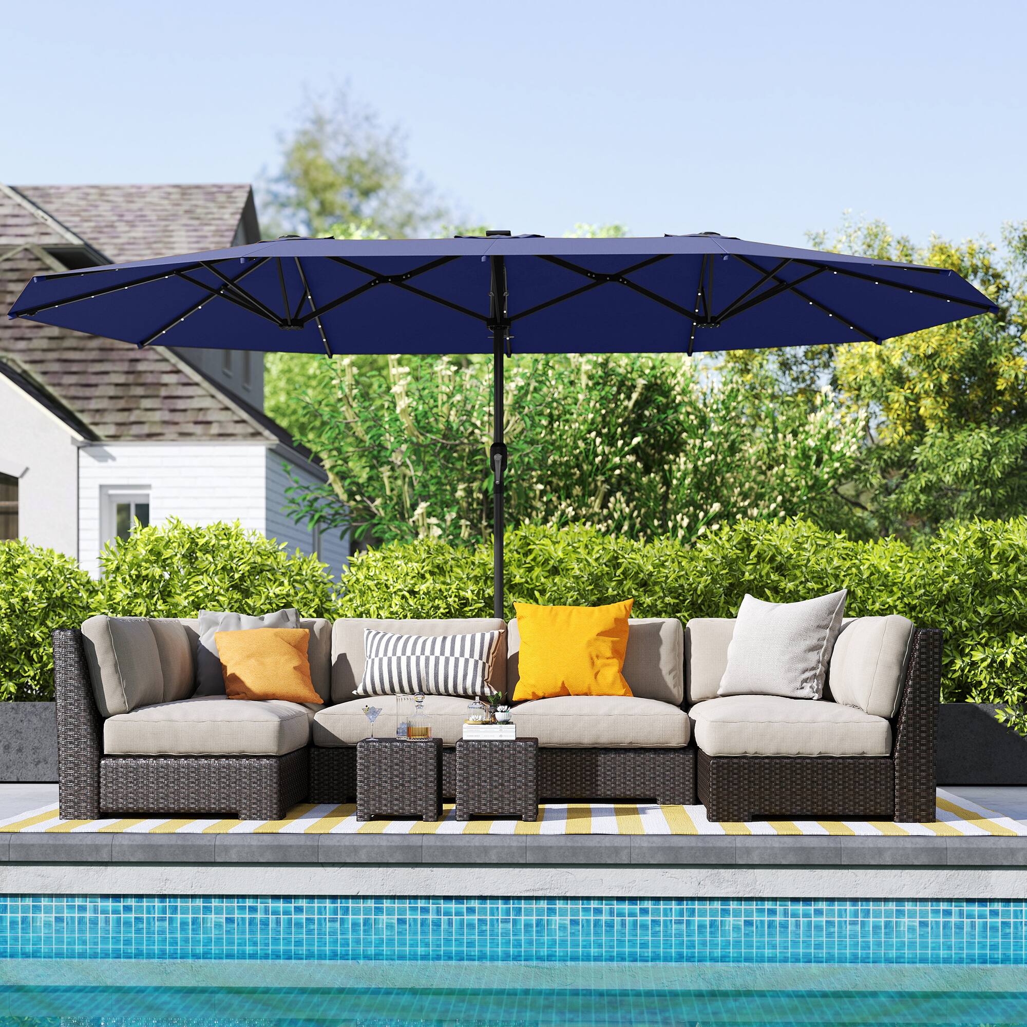 Alt View 8. Outsunny - Parasol, Double-Sided Sun Umbrella with LED Solar Lights, Patio Parasol for Outdoor - Navy Blue.