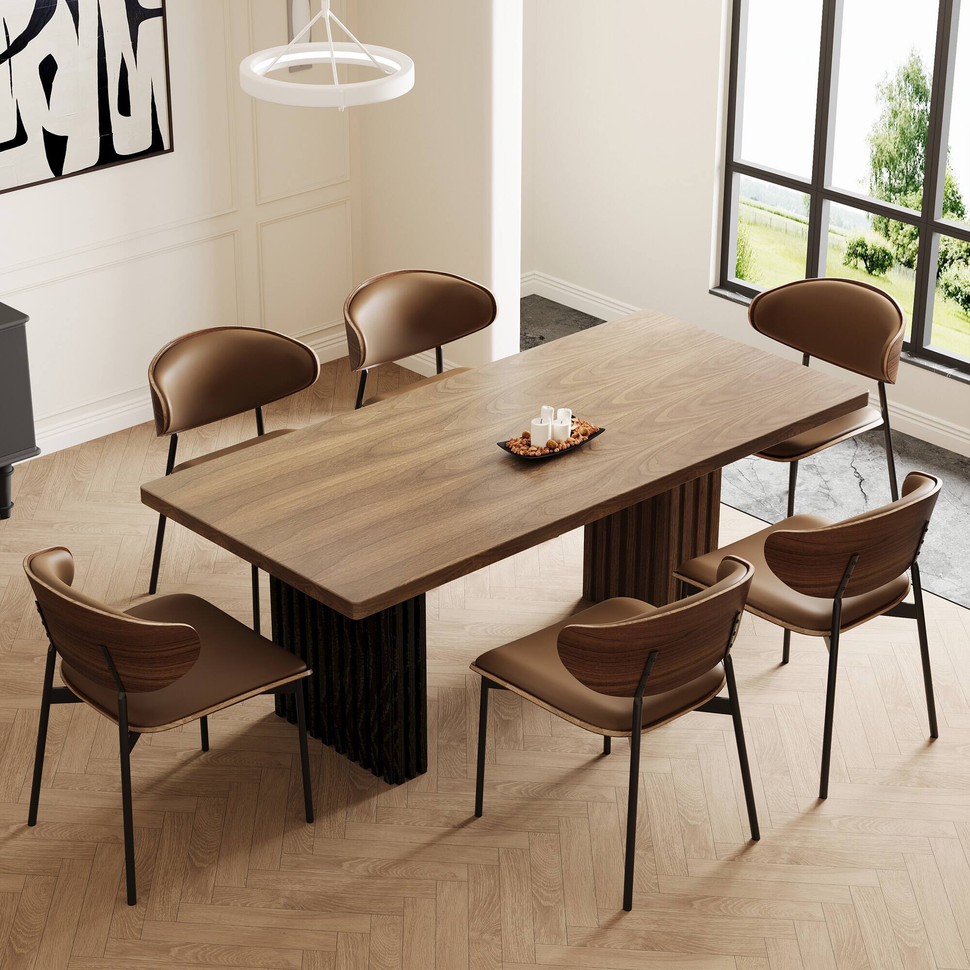 Angle. luck idea - 66.9" Rectangular Dining Table for 8-10 People - Walnut Color.