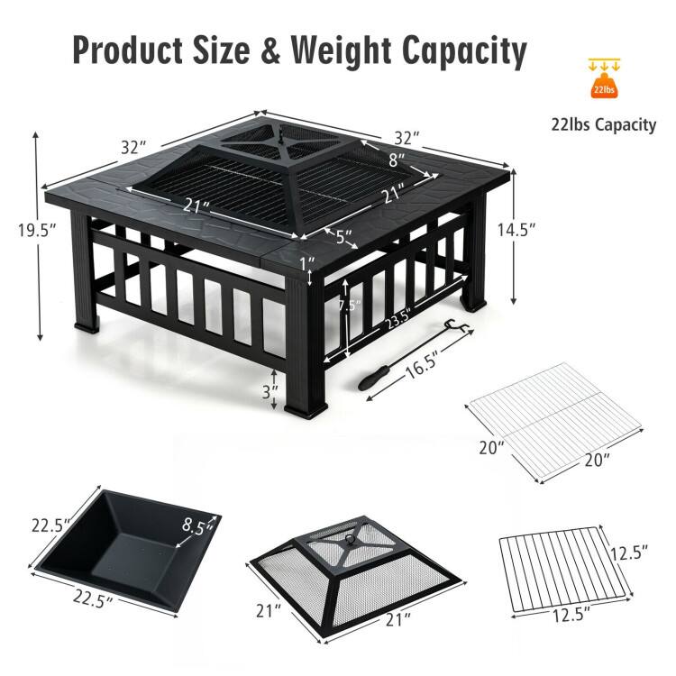 Product Size & Weight Capacity

- 22lbs Capacity
- 19.5" x 32" x 21"
- 1" x 7.5" x 32" x 8" x 21" x 23.5" x 16.5"
- 14.5" x 20" x 20" x 22.5" x 8.5" x 12.5" x 22.5" x 21" x 21" x 12.5"